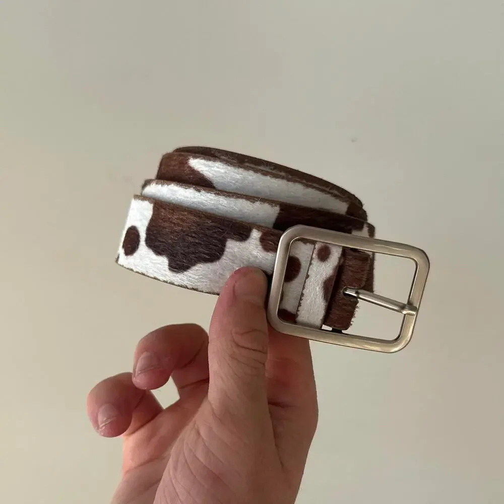 y2k western brown and white cow print cowboy boho belt